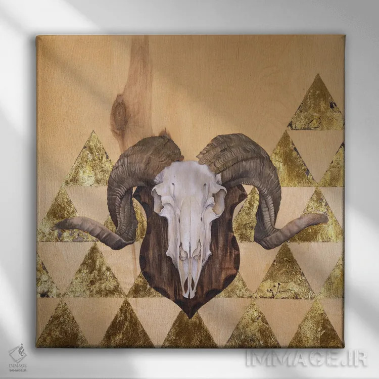 تابلو جمجمه قوچ اثر آندریا فِیرفرویس - نمای روبهرو روی دیوار