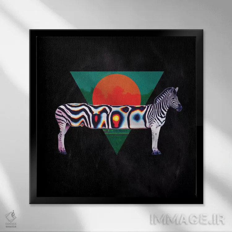 تابلو گورخر مربع اثر علی گولچ - نمای قابدار مشکی