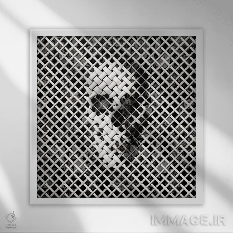 تابلو حصیر مربع اثر علی گولچ - نمای قابدار سفید