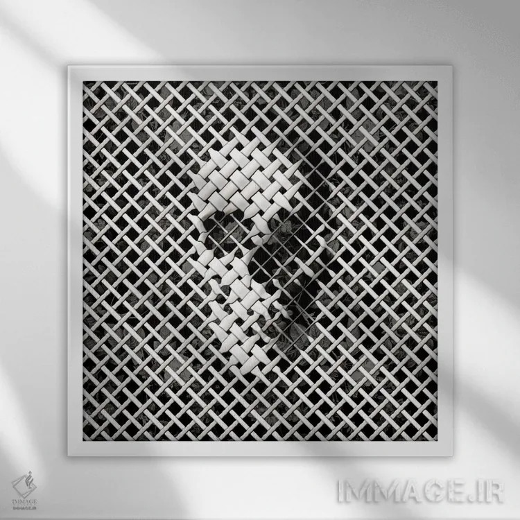 تابلو حصیر مربع اثر علی گولچ - نمای قابدار سفید