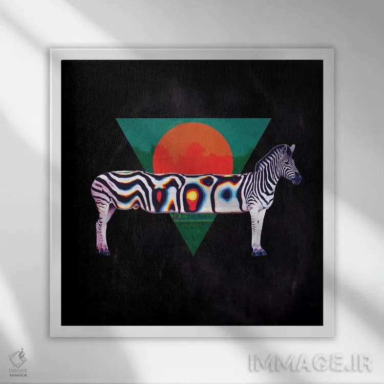 تابلو گورخر مربع اثر علی گولچ - نمای قابدار سفید