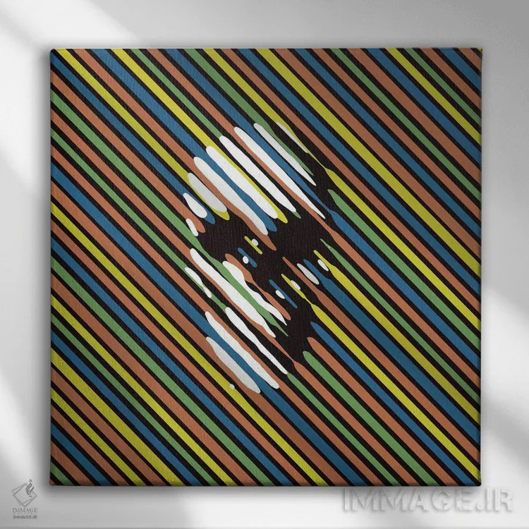 تابلو جمجمه خطدار اثر علی گولچ - نمای روبهرو روی دیوار