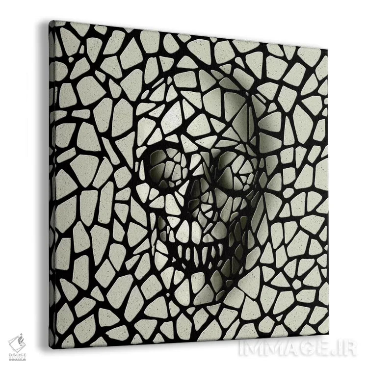 تابلو جمجمه موزاییک تکرنگ اثر علی گولچ - نمای پرسپکتیو محصول