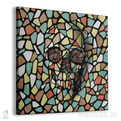 تابلو جمجمه موزاییک رنگی اثر علی گولچ - نمای پرسپکتیو محصول