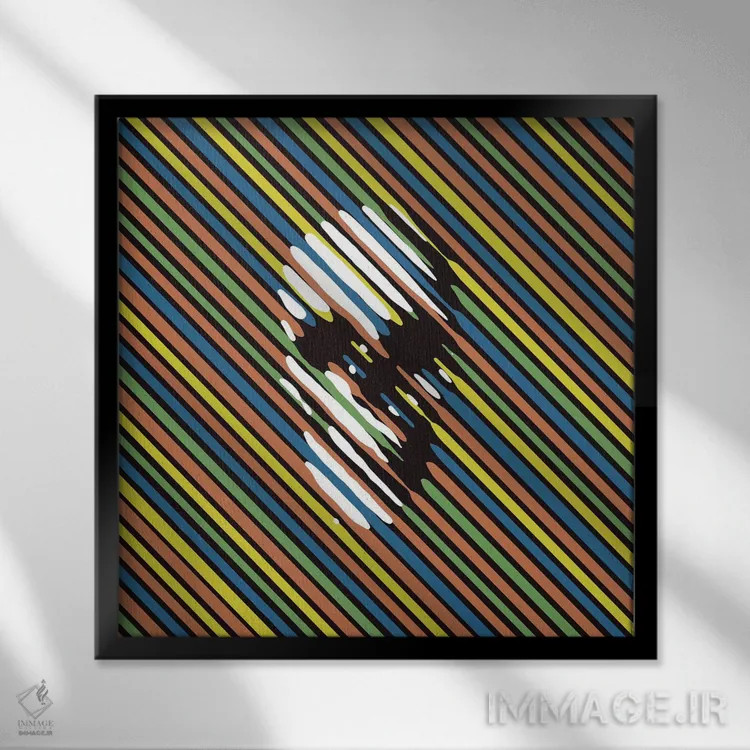 تابلو جمجمه خطدار اثر علی گولچ - نمای قابدار مشکی