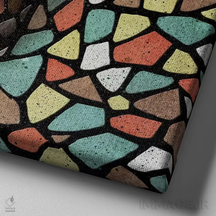 تابلو جمجمه موزاییک رنگی اثر علی گولچ - نمای نزدیک بافت بوم