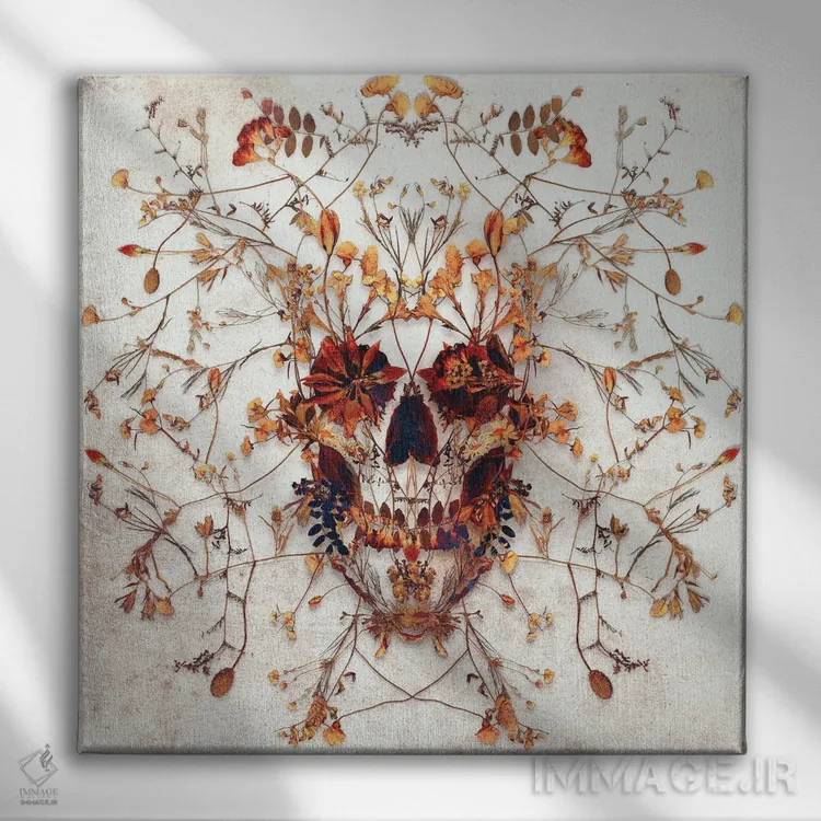 تابلو جمجمه ظریف مربع اثر علی گولچ - نمای روبهرو روی دیوار