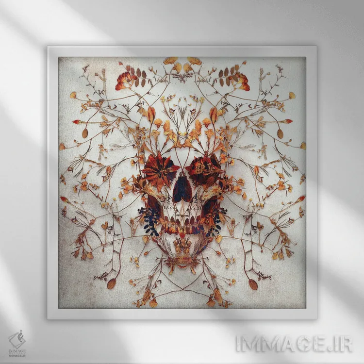 تابلو جمجمه ظریف مربع اثر علی گولچ - نمای قابدار سفید