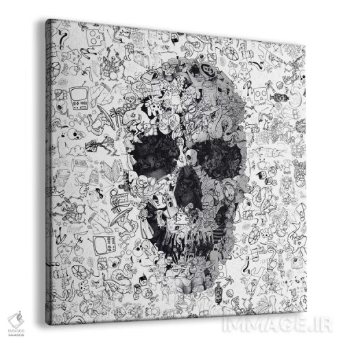 تابلو جمجمه خطخطی مربع اثر علی گولچ - نمای پرسپکتیو محصول