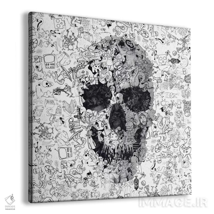 تابلو جمجمه خطخطی مربع اثر علی گولچ - نمای پرسپکتیو محصول