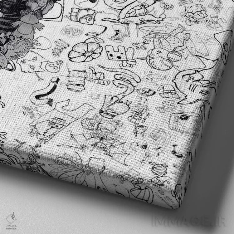 تابلو جمجمه خطخطی مربع اثر علی گولچ - نمای نزدیک بافت بوم