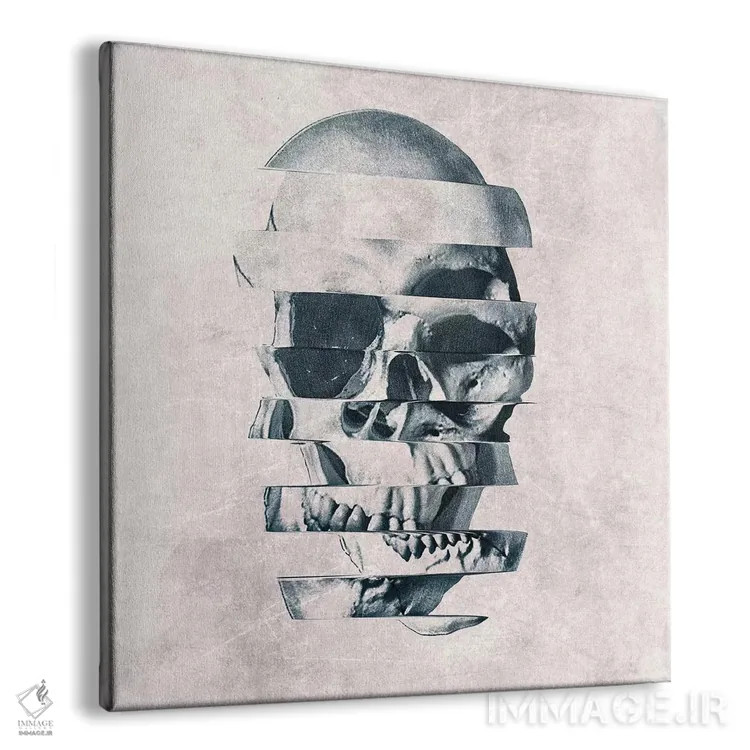 تابلو جمجمه گلیچ مونو (جمجمه با افکت خرابی یکرنگ) اثر علی گولچ - نمای پرسپکتیو محصول