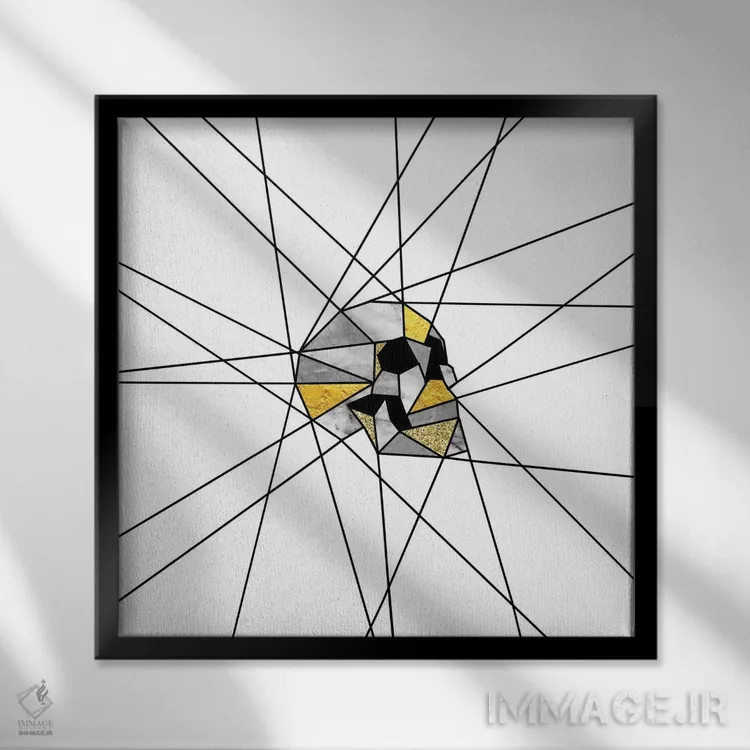 تابلو قطعه روی زمینه سفید، مربع اثر علی گولچ - نمای قابدار مشکی