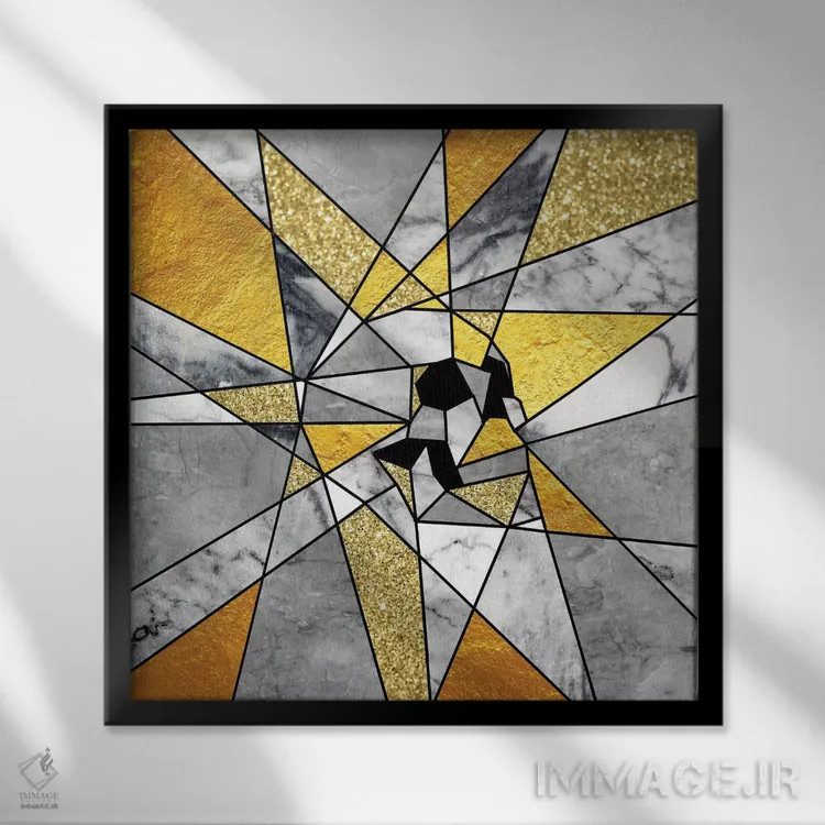 تابلو قطعه، مربع (نسخه مربعی اثر قطعه) اثر علی گولچ - نمای قابدار مشکی