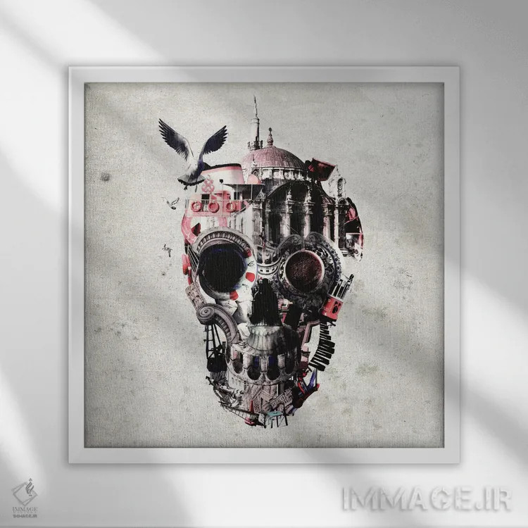 تابلو جمجمه استانبول I، مربع (نسخه مربعی جمجمه استانبول I) اثر علی گولچ - نمای قابدار سفید