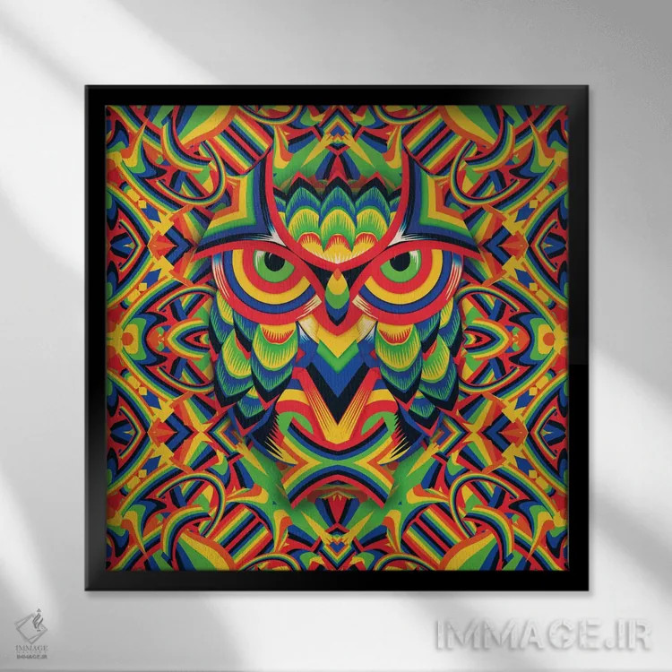 تابلو جغد ۳، مربع اثر علی گولچ - نمای قابدار مشکی