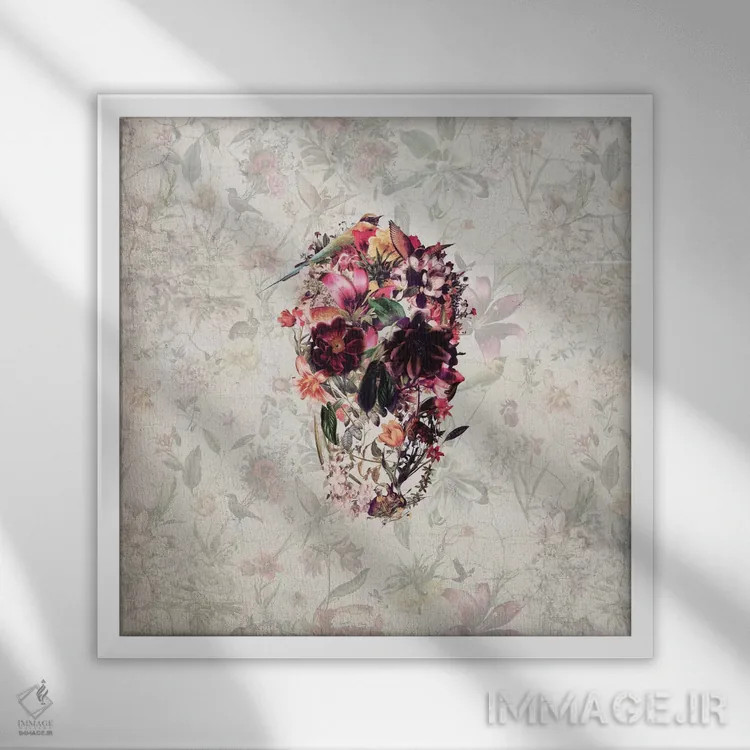 تابلو جمجمه جدید، مربع اثر علی گولچ - نمای قابدار سفید