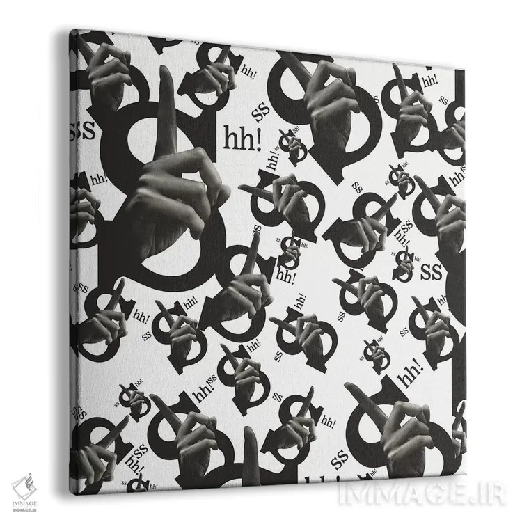 تابلو هیس، همه جا (تکرار "هیس" در سراسر تصویر) اثر علی گولچ - نمای پرسپکتیو محصول