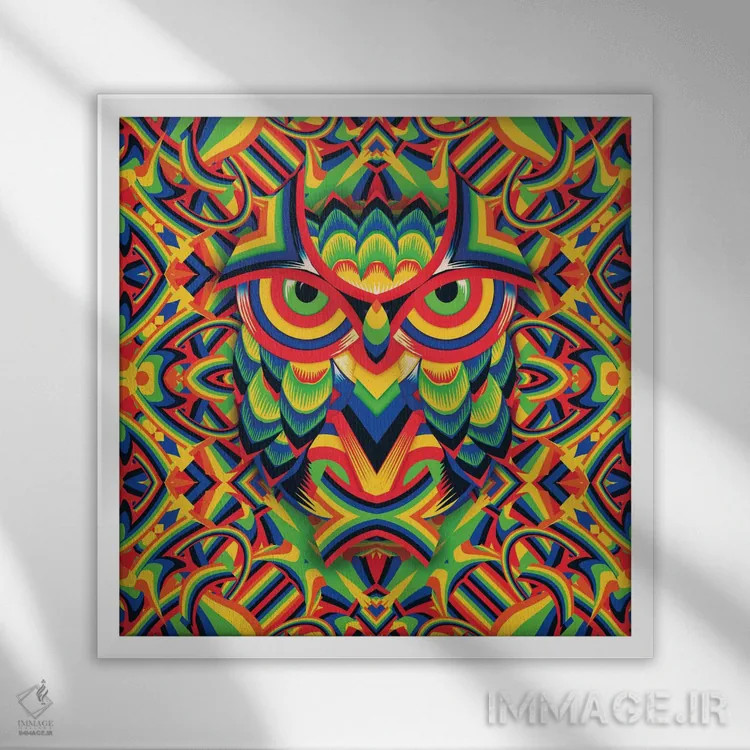 تابلو جغد ۳، مربع اثر علی گولچ - نمای قابدار سفید