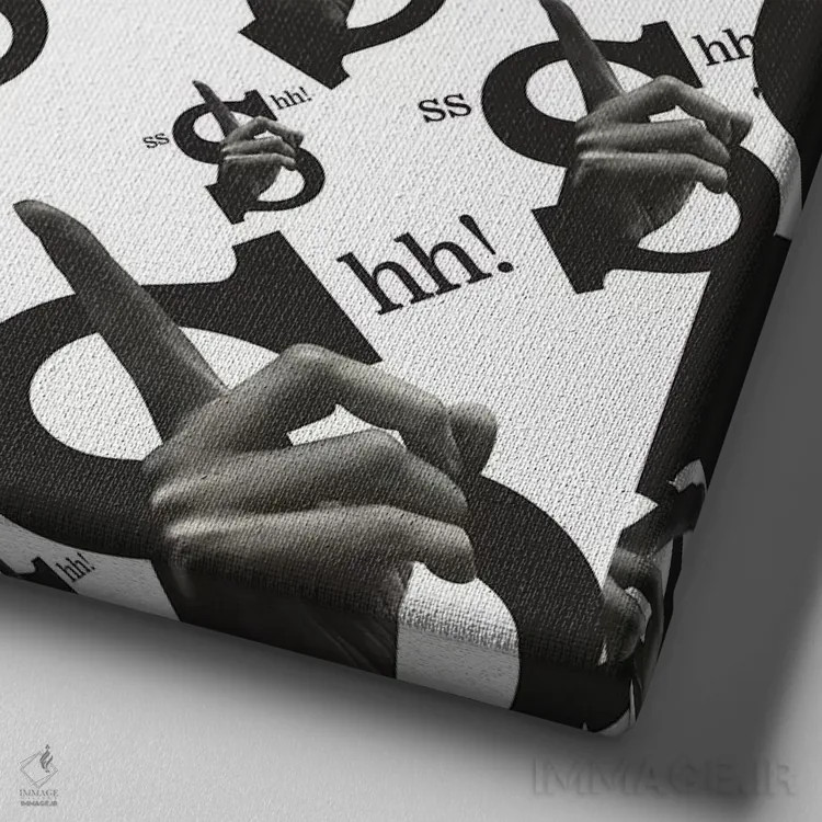 تابلو هیس، همه جا (تکرار "هیس" در سراسر تصویر) اثر علی گولچ - نمای نزدیک بافت بوم