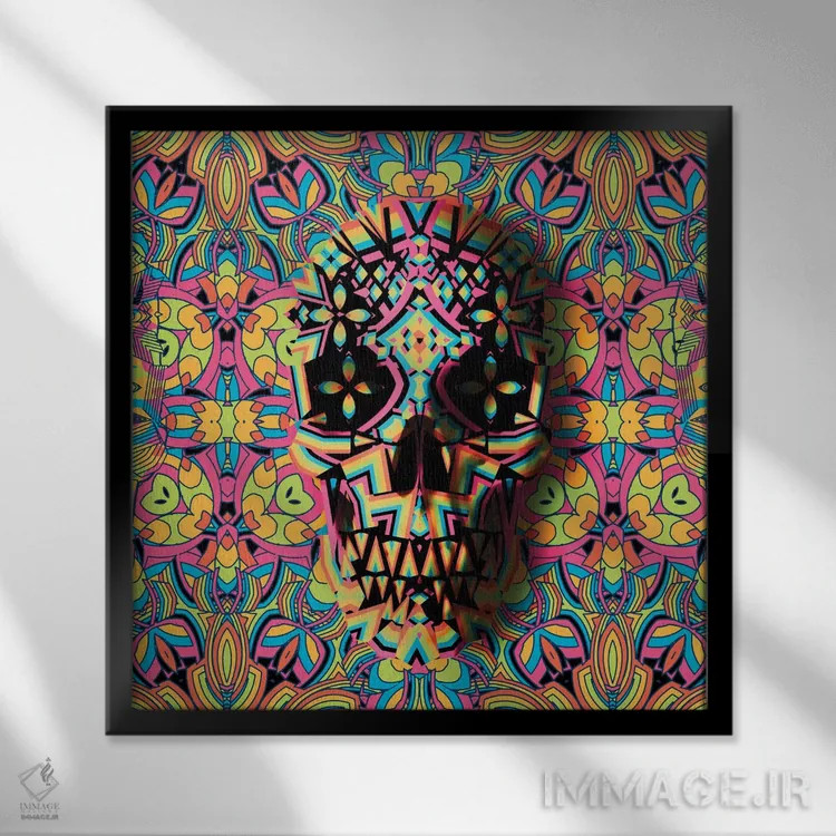 تابلو جمجمه هندسی، مربع اثر علی گولچ - نمای قابدار مشکی