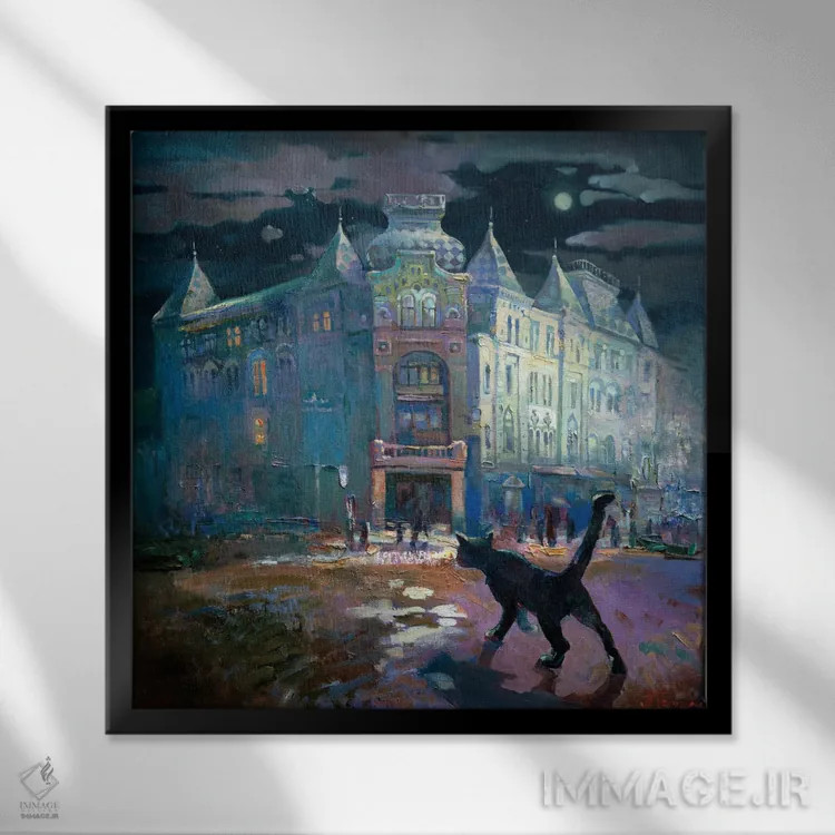 تابلو گربه اثر آناستاسیا گریگوریوا - نمای قابدار مشکی