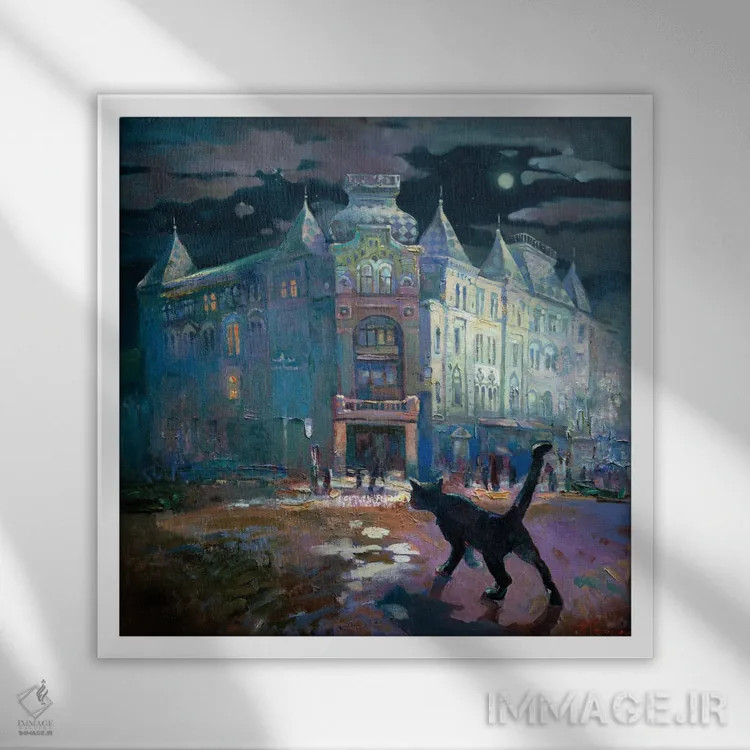 تابلو گربه اثر آناستاسیا گریگوریوا - نمای قابدار سفید