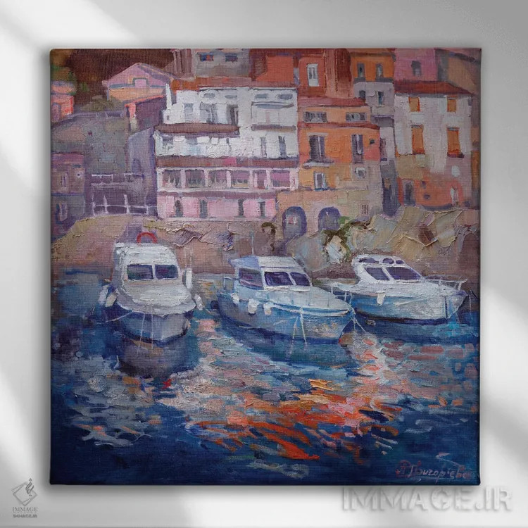 تابلو بندرگاهی در ایتالیا اثر آناستاسیا گریگوریوا - نمای روبهرو روی دیوار