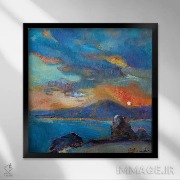 تابلو غروب ماراتهآ (شهری در ایتالیا) اثر آناستاسیا گریگوریوا - نمای قابدار مشکی