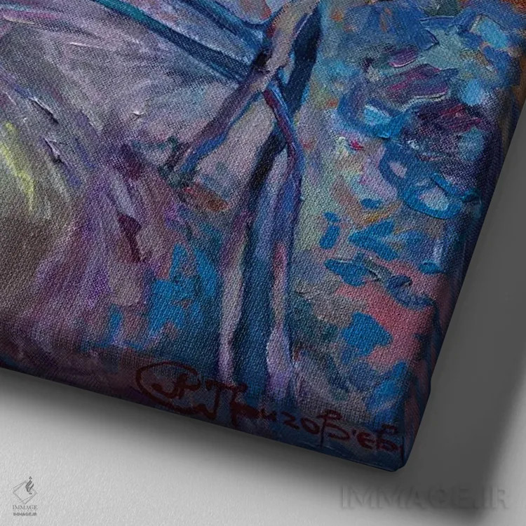 تابلو کلبه اثر آناستاسیا گریگوریوا - نمای نزدیک بافت بوم