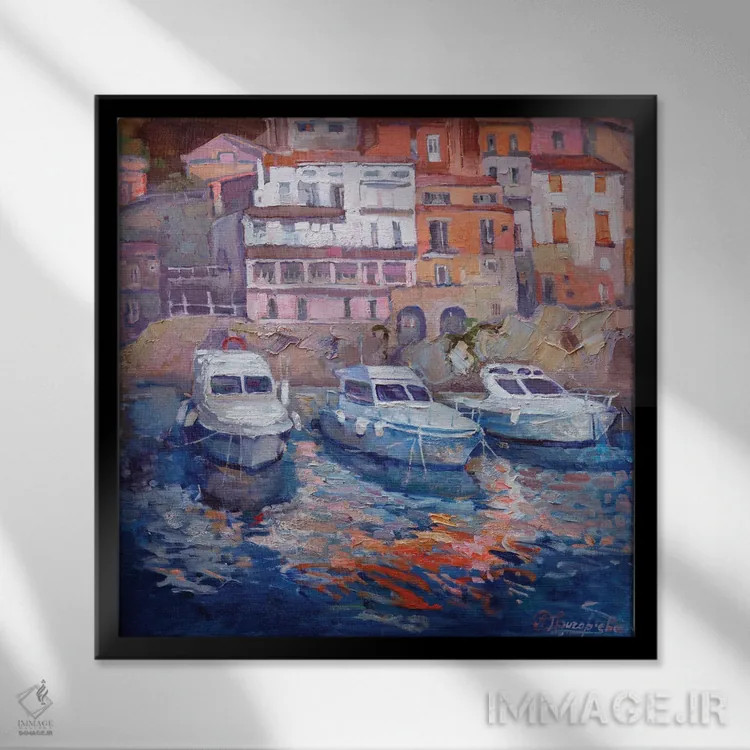 تابلو بندرگاهی در ایتالیا اثر آناستاسیا گریگوریوا - نمای قابدار مشکی