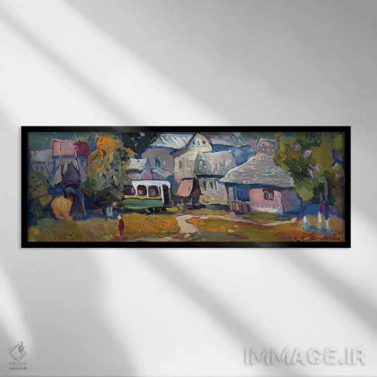 تابلو کولوچاوا در کارپاتیان (روستا در کوهستان کارپات) اثر آناستاسیا گریگوریوا - نمای قابدار مشکی