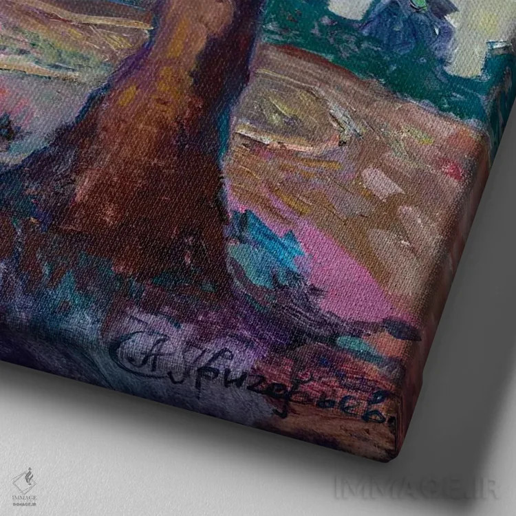 تابلو حمام کِرکشلی (احتمالا مکانی اختصاصی) اثر آناستاسیا گریگوریوا - نمای نزدیک بافت بوم