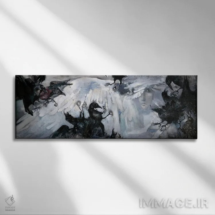 تابلو حمله به فرشته اثر آناستاسیا گریگوریوا - نمای روبهرو روی دیوار