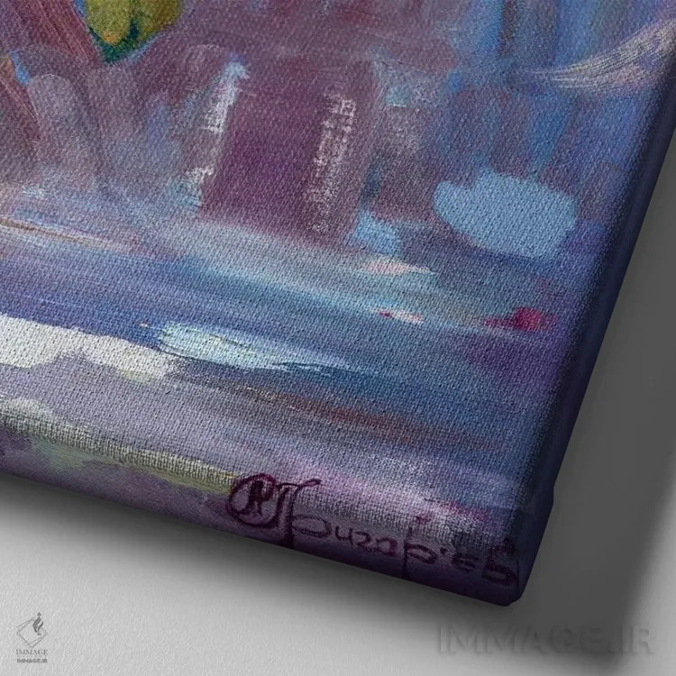 تابلو آفتابگردانها در گلدان اثر آناستاسیا گریگوریوا - نمای نزدیک بافت بوم