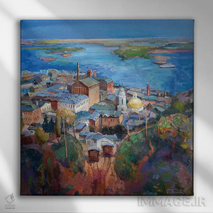 تابلو فونیکیلر رترو (تلهکابین قدیمی) اثر آناستاسیا گریگوریوا - نمای روبهرو روی دیوار