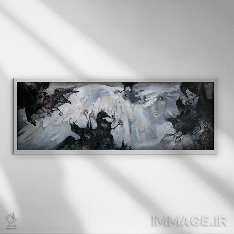 تابلو حمله به فرشته اثر آناستاسیا گریگوریوا - نمای قابدار سفید