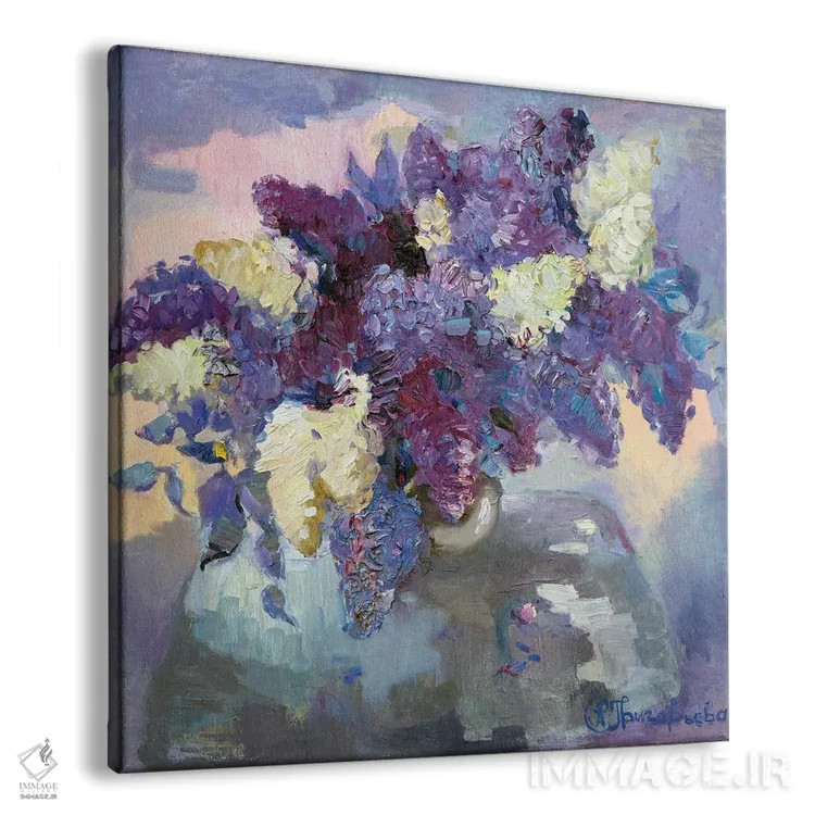 تابلو یاس بنفش در گلدان اثر آناستاسیا گریگوریوا - نمای پرسپکتیو محصول