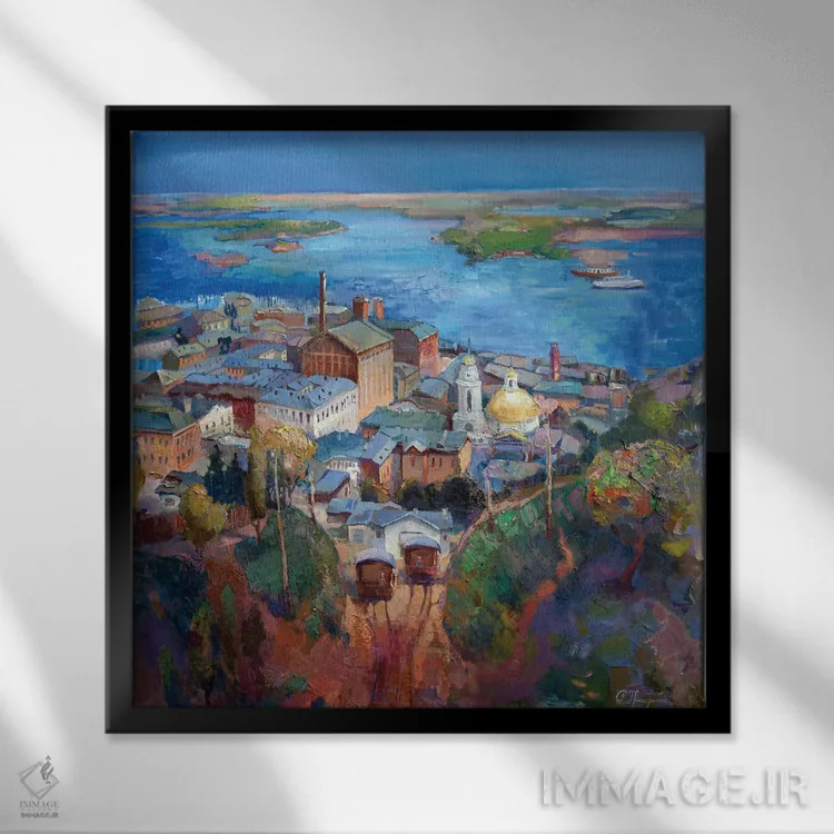 تابلو فونیکیلر رترو (تلهکابین قدیمی) اثر آناستاسیا گریگوریوا - نمای قابدار مشکی