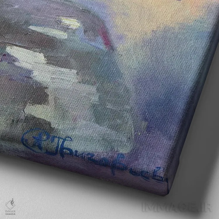 تابلو یاس بنفش در گلدان اثر آناستاسیا گریگوریوا - نمای نزدیک بافت بوم