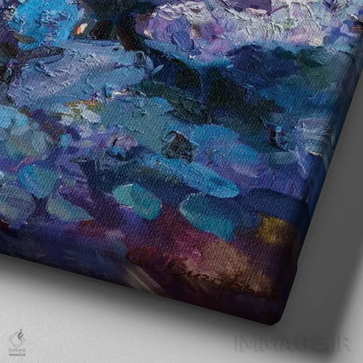 تابلو یاس بنفش در ماه کامل اثر آناستاسیا گریگوریوا - نمای نزدیک بافت بوم