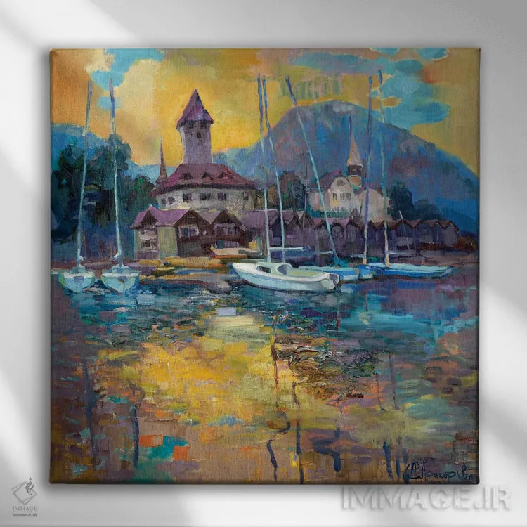 تابلو عصر اِسپیز (شهری در سوئیس) اثر آناستاسیا گریگوریوا - نمای روبهرو روی دیوار