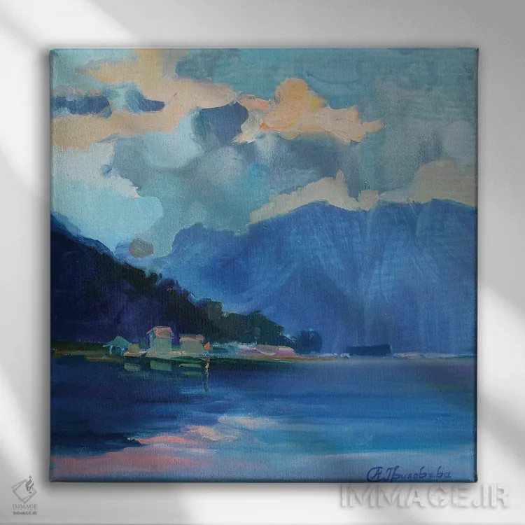 تابلو گرگ و میش بنفش اثر آناستاسیا گریگوریوا - نمای روبهرو روی دیوار