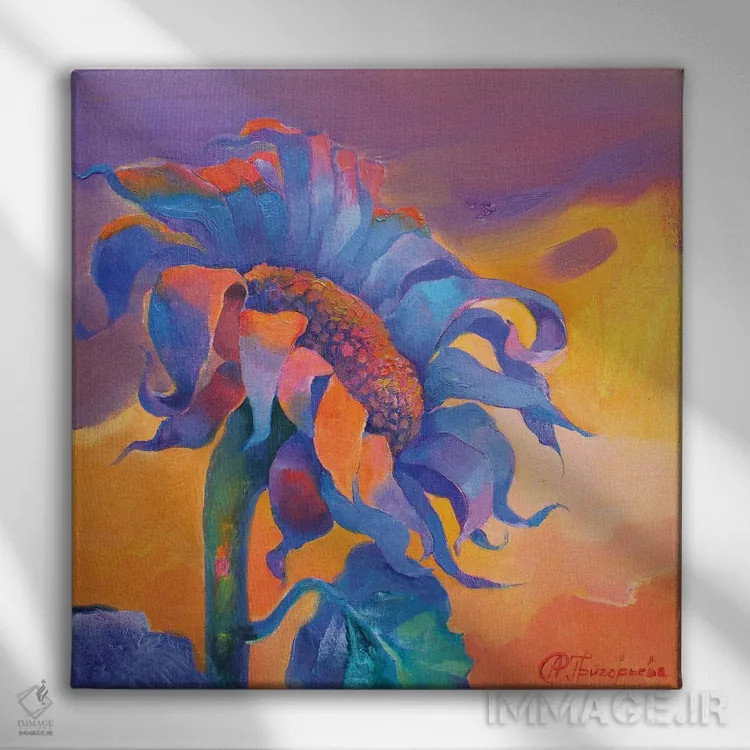 تابلو عصر با گل آفتابگردان اثر آناستاسیا گریگوریوا - نمای روبهرو روی دیوار