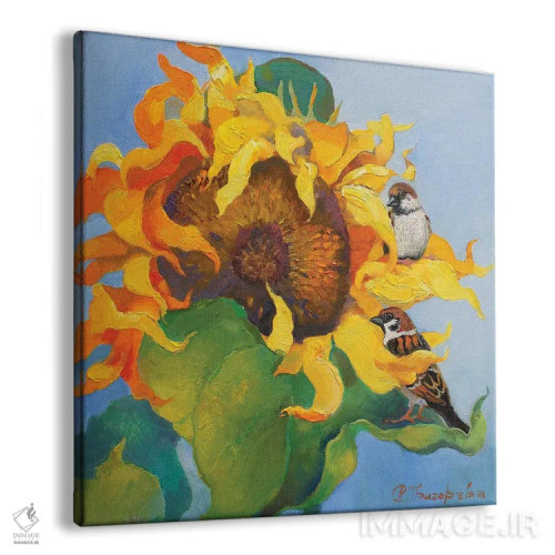 تابلو روز تابستانی بر گل آفتابگردان اثر آناستاسیا گریگوریوا - نمای پرسپکتیو محصول
