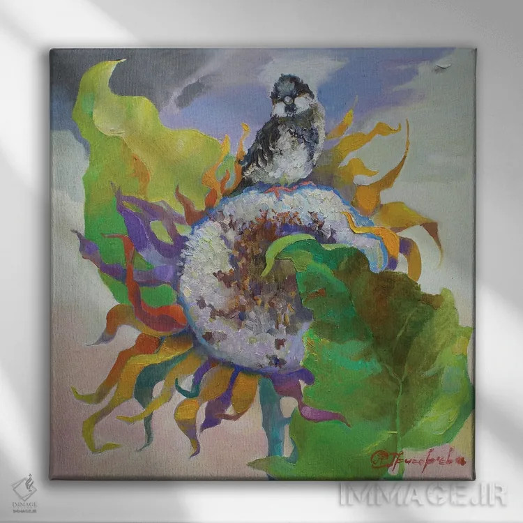 تابلو خماری با گل آفتابگردان اثر آناستاسیا گریگوریوا - نمای روبهرو روی دیوار