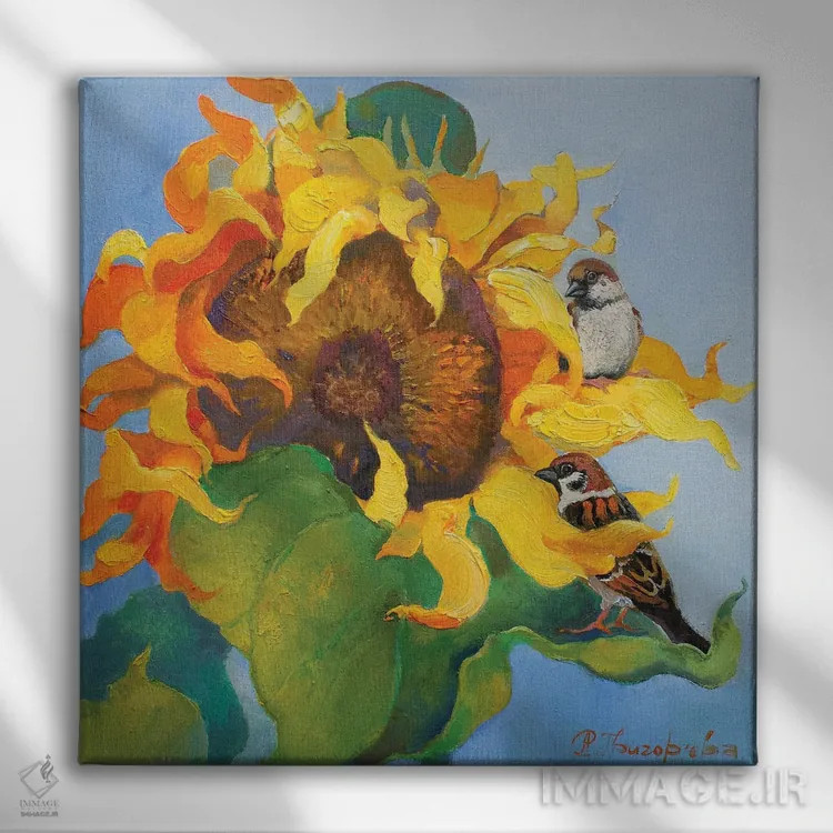 تابلو روز تابستانی بر گل آفتابگردان اثر آناستاسیا گریگوریوا - نمای روبهرو روی دیوار
