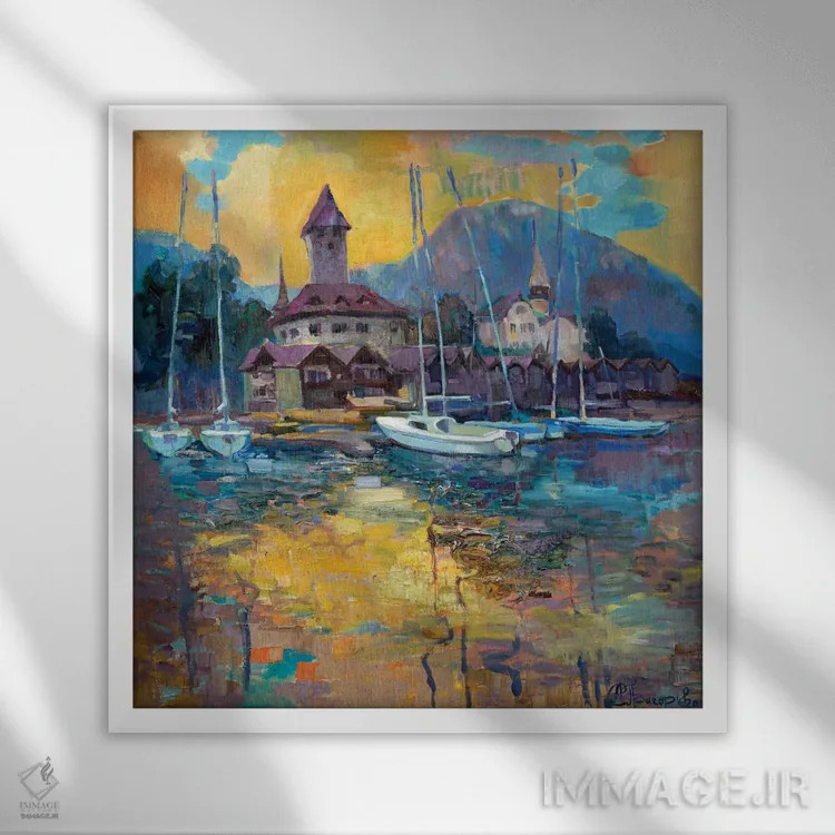 تابلو عصر اِسپیز (شهری در سوئیس) اثر آناستاسیا گریگوریوا - نمای قابدار سفید