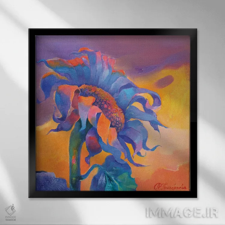 تابلو عصر با گل آفتابگردان اثر آناستاسیا گریگوریوا - نمای قابدار مشکی