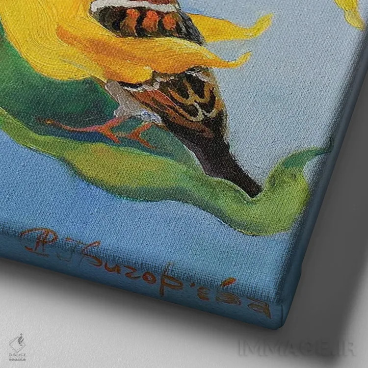 تابلو روز تابستانی بر گل آفتابگردان اثر آناستاسیا گریگوریوا - نمای نزدیک بافت بوم